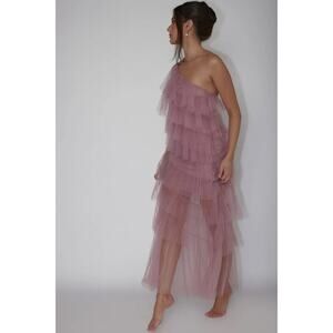 Selfie Leslie Dusty Pink One-Shoulder Layered Dress